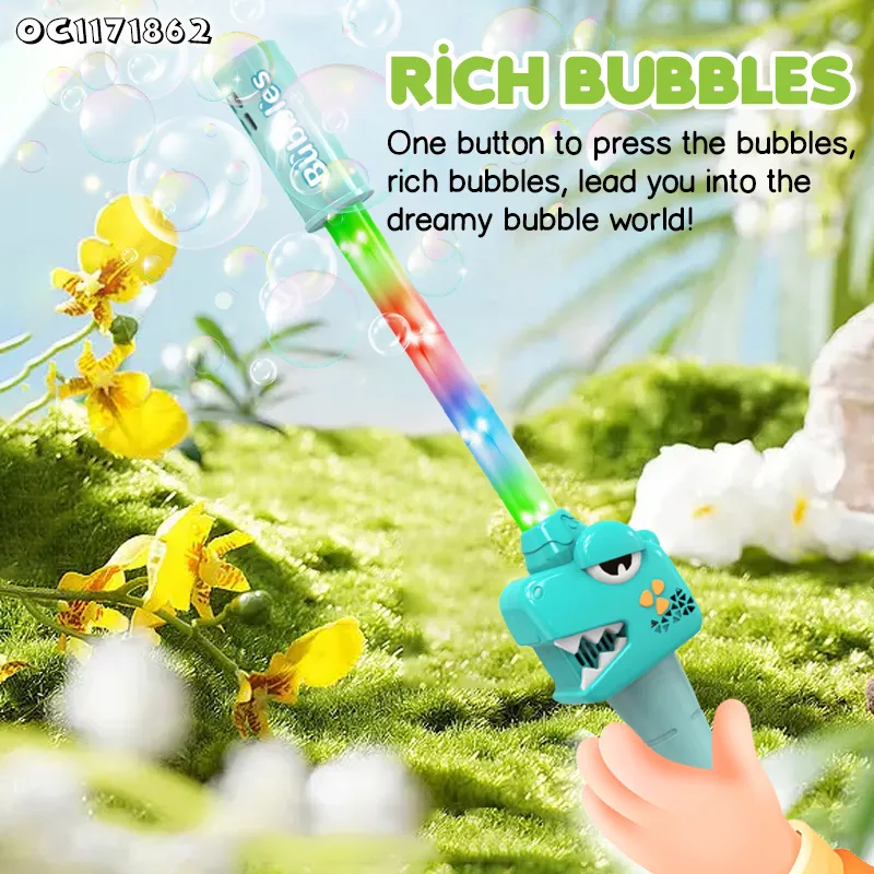 Electric LED Liqht up Dinosaur Shape Soap Bubble Wand Toys for Children New Model Dinosaur Bubble Gun with 8omlbubble Solution