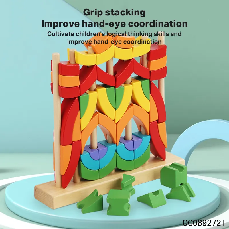 Toys Wooden 3D Puzzle Montessori Rainbow Stacking Blocks Tower Game Toys Children
