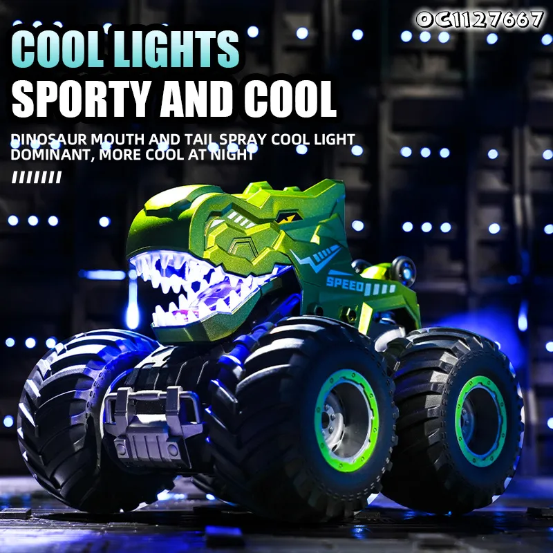 Children Boys Gift Items RC Dinosaur Mechanical Stunt Car 360 Rotating Toys for Kids with Remote Control and LED Music Light
