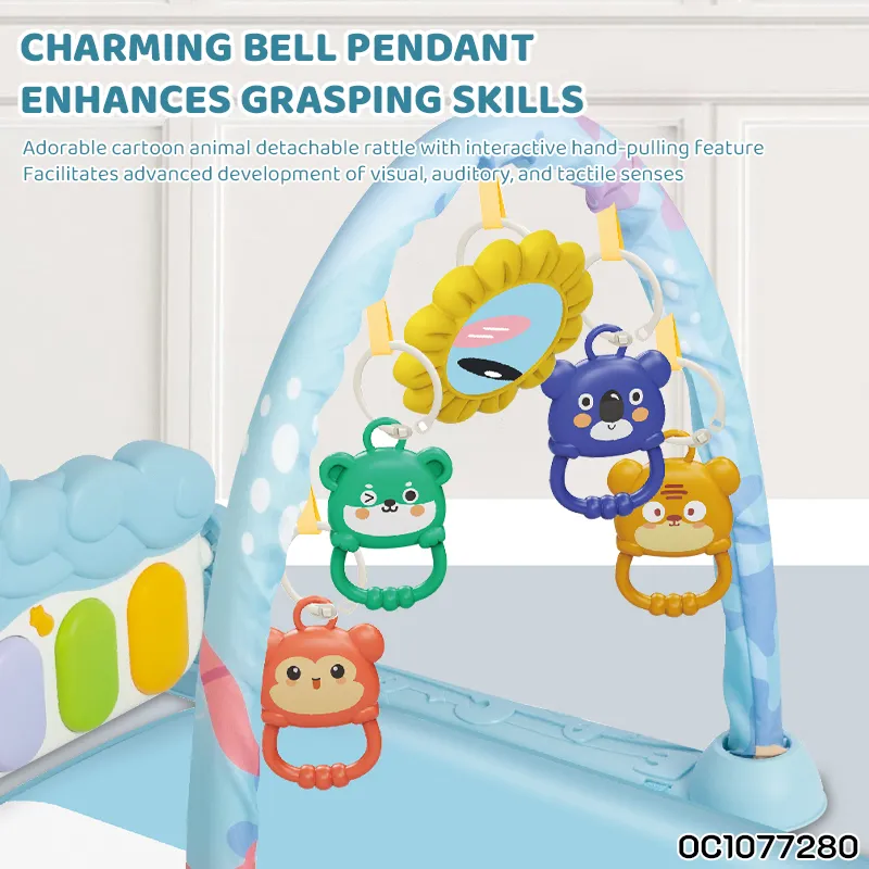 Newborn Pedal Musical Piano Creative Training Play Gym Soft Safe Mat with Music Keyboard and Hanging Toys