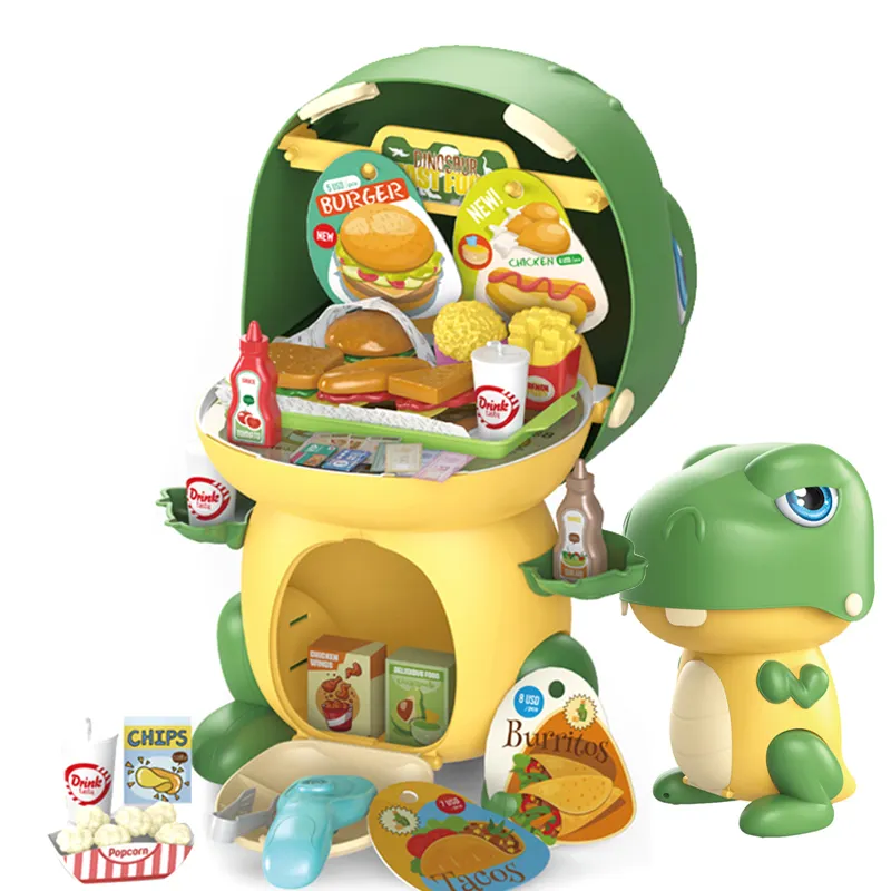 Wholesale Cartoon Dinosaur Design Hamburger Plastic Toy Fast Food Kitchen Plastic Children House Play Gift Set Toys