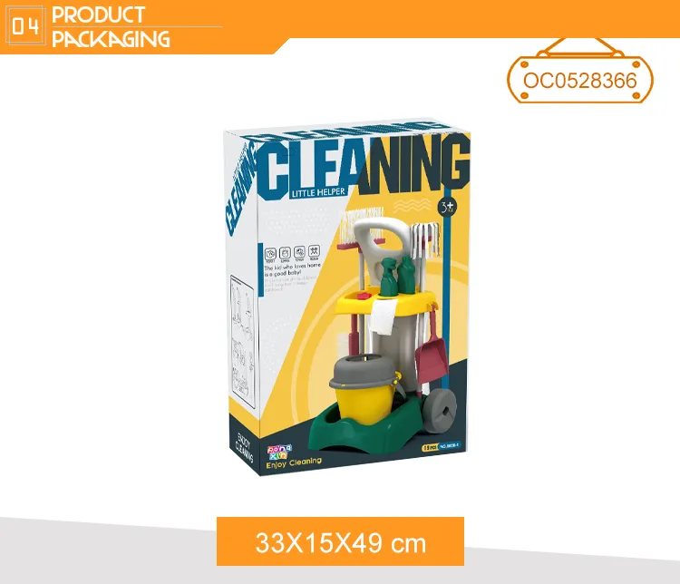 Kids Toys Broom Mop House Kids Pretend Play Cleaning Tools Set with Cleaning Trolley Cart
