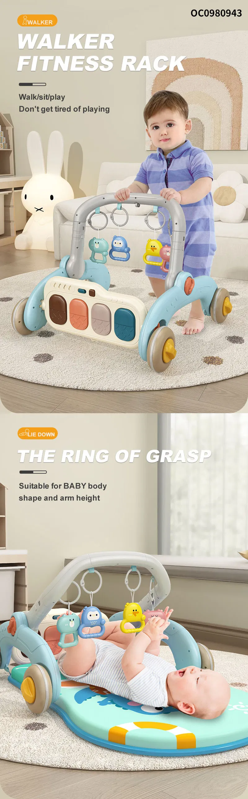Wholesale New Model Gym Piano Playing Mat Plastic Frame Manufacture Multifunctional Funny 2-in-1kids Baby Walker