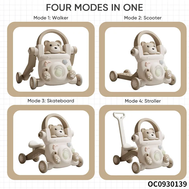 Modern Cheapest Price Music Cartoon Bear Wholesale New Designed Montessori Wheels Handle Infant Baby Push Walker