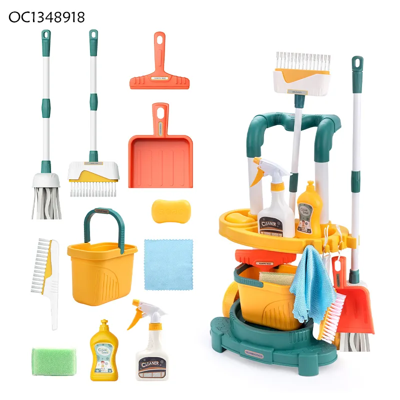 Wholesale Housekeeping Broom and Mop Cleaning Tools Pretend Play Home Cleaning Play Set Cleaning Cart Toy for Kids Home