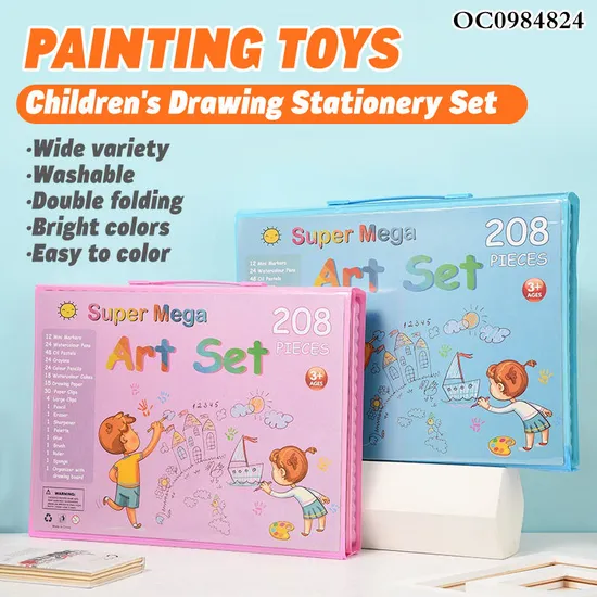Watercolor Artist Art Materials 208 Pieces Case Children Stationery Popular DIY Pencil Colored Drawing Montessori Educational Toys for Kids