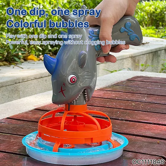 Custom Promotional Outdoor Toddler Playing Toys Blowing Bubbles Water Shark Bubble Gun with 2 Bottles Bubble Machine
