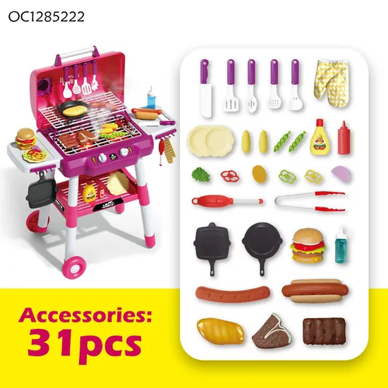 Wholesale Kitchen Simulation Interactive Role Play Electric BBQ Plastic Children House Toy Play Gift Sets for Kids
