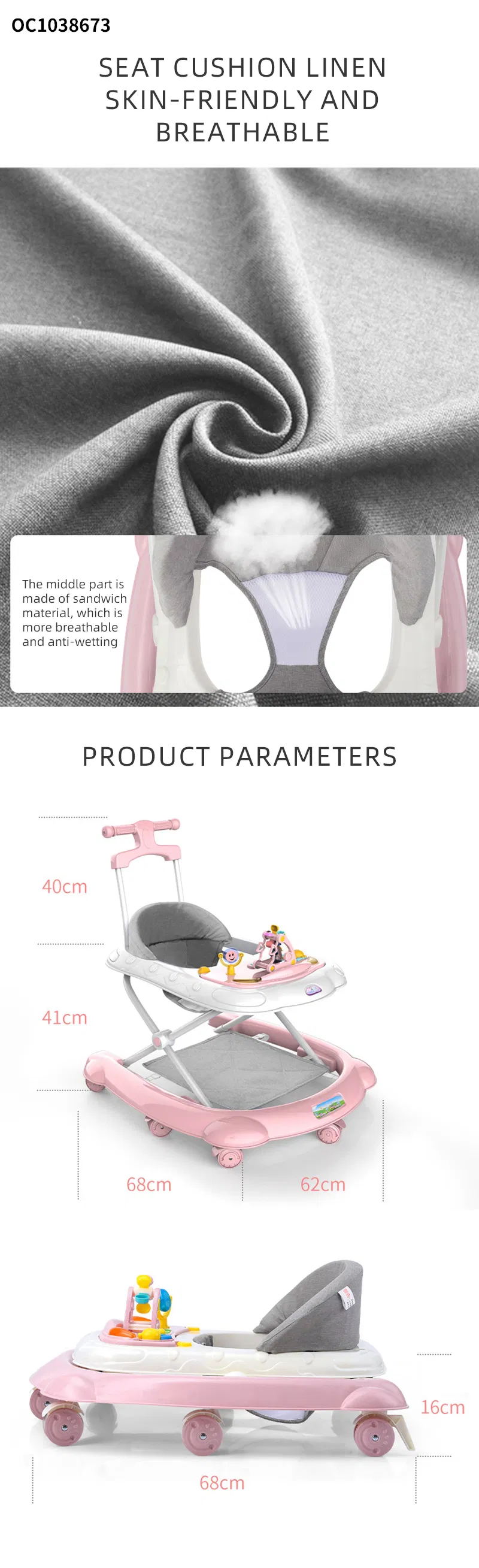Professional Factory Price New Model Toddler Walk Learning Assistant Multifunctional Baby Walker with Foldable Plastic Wheels Sit-to-Stand and Activity Table