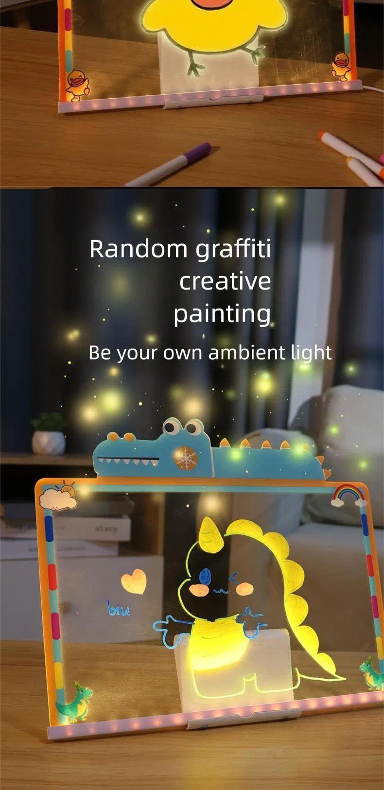 Low Cost Kids Rechargeable Creative LED Glow Drawing Board for Children Educational Toy
