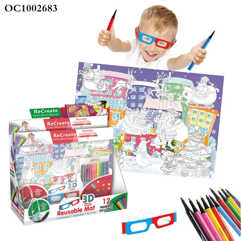 Wholesale Christmas Washable Custom Watercolor Coloring Book Mats Reusable Painting Montessori Educational Toys