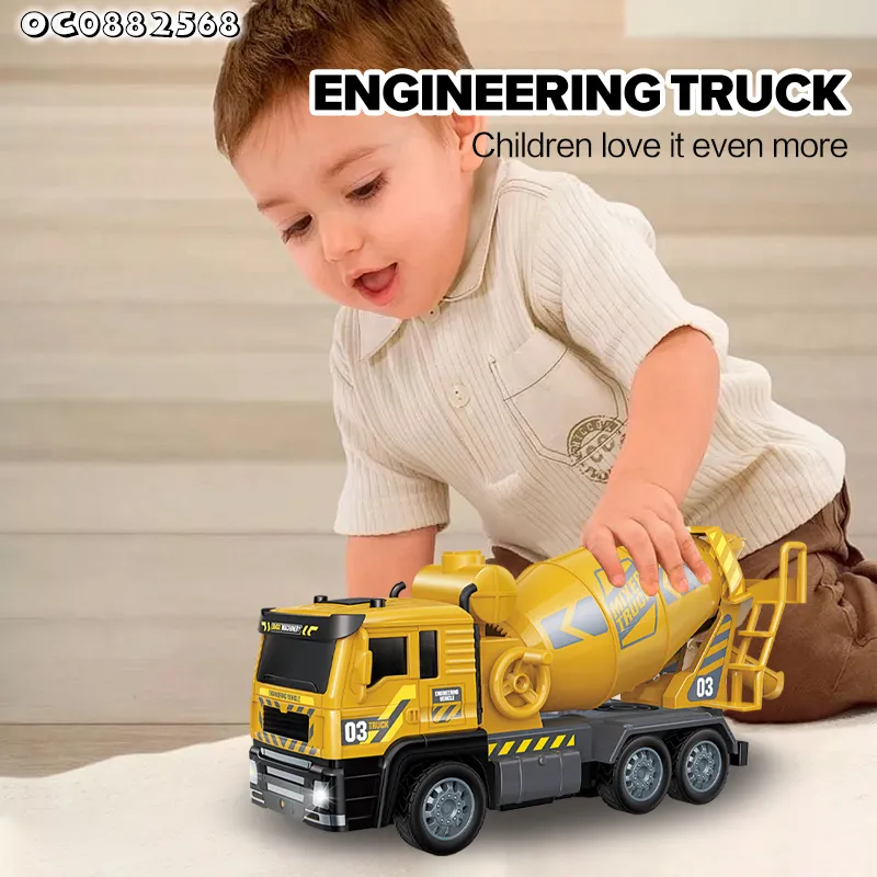 RC Plastic Concrete Mixer Truck Model 1: 24 Scale Engineering for Kids with Light with Remote Control Toys