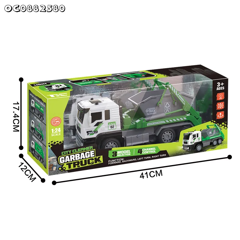Lighted up City Sanitation Cleaning Plastic Kids Remote Control Model Car 1: 24 Garbage Toys Truck