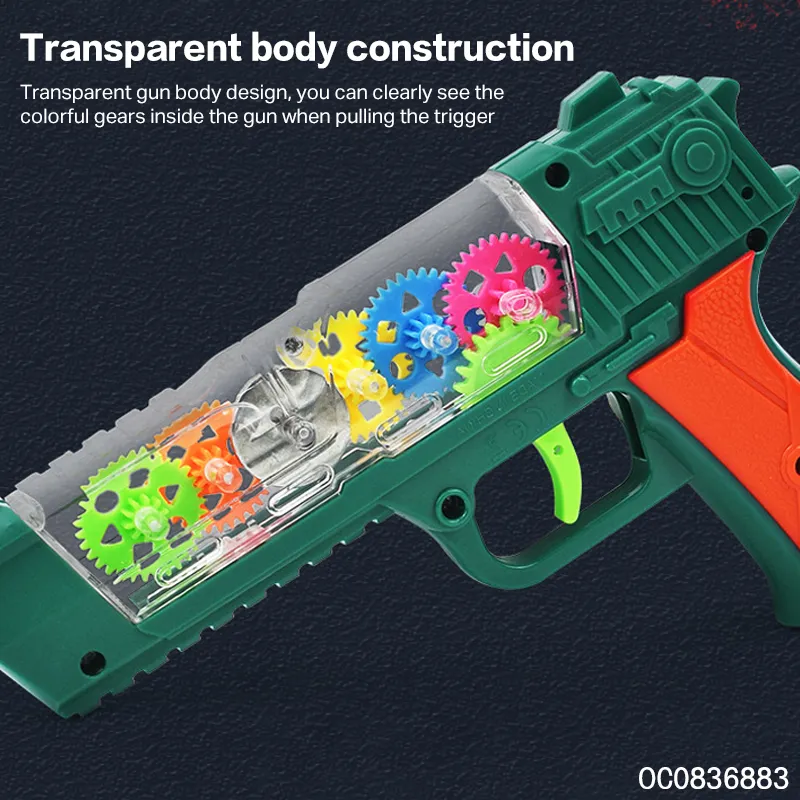 Kids Wholesale Transparent Electronic Gear Toy Guns with Sound and Light
