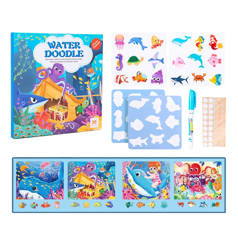 Wholesale Sea Animal Handmade Stickers Books Shapes and Colors Early Educational Water Doodle Creative Book Toys for Kids