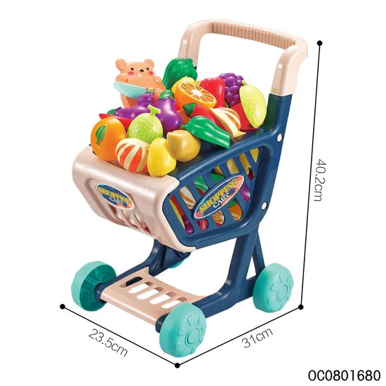 Wholesale Pretend Children's Plastic Kitchen Role Play Set Kids Supermarket Trolley Shopping Toys with Fruit