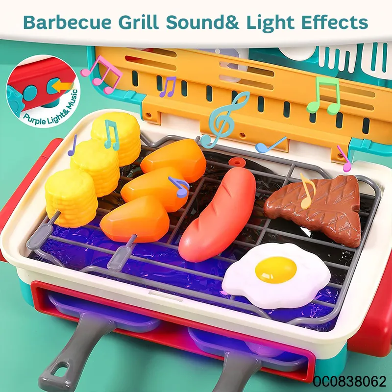 Wholesale Simulation Cooking Kids Barbecue Grill Spray Kitchen Toys Plastic Children House Role Play Set with Food