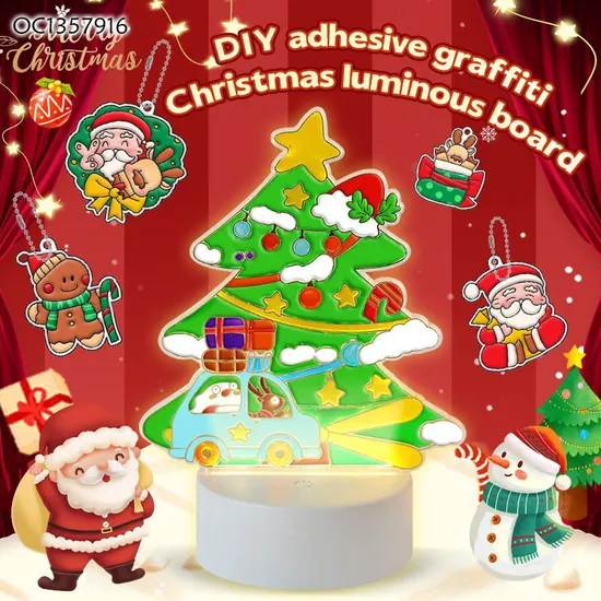 DIY Handmade Graffiti Toys LED Christmas Tree Lighted up Crystal Wholesale Magnetic Painting Gift Toy for Kid