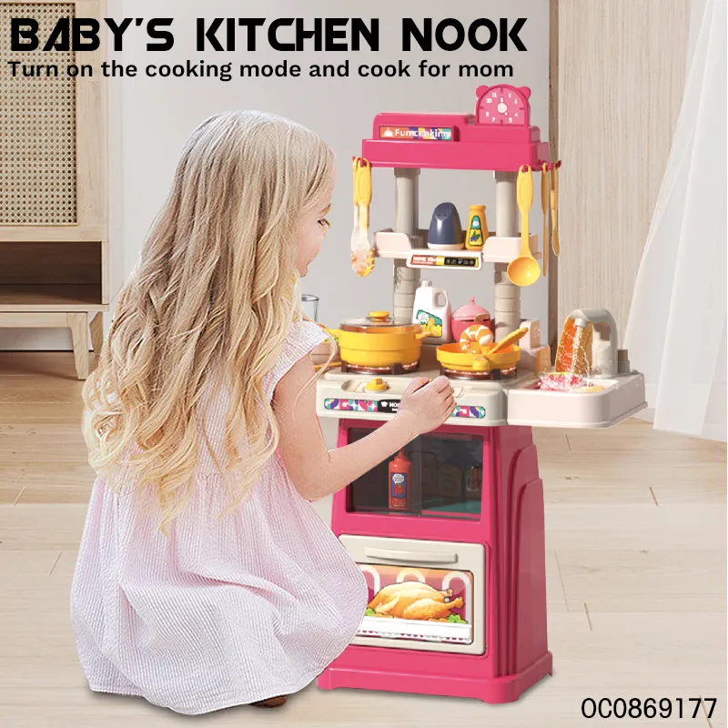Wholesale Play Pretend Kitchen Cooking Pink Plastic Kitchen Toys Gift Set for Kids