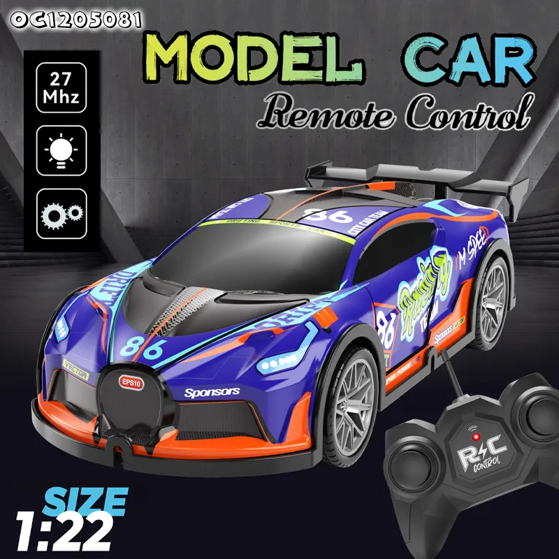 LED Lighted up 1: 22 Scale Plastic Drift Racing Toy Race Sport Cars Model with Remote Control for Wholesale