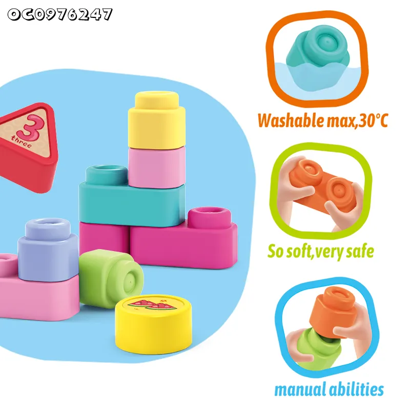 Wholesale Children's Building Silicone Soft Rubber Play Blocks Educational Fun Games Toy Set