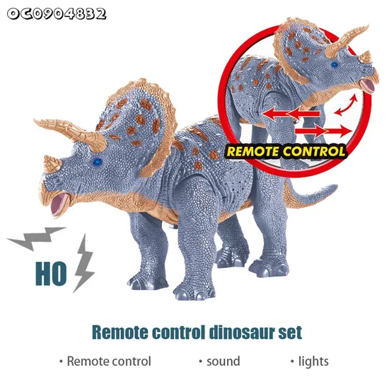 Dinosaur Theme Gifts Infrared Remote Control Model Simulation Walking RC Dinosaurs Light up Toy for Kids Triceratops Toy with Sound