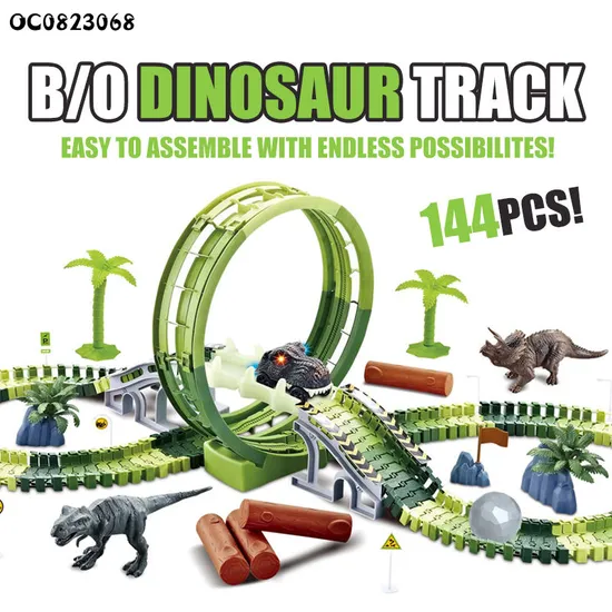 Kids Adventure Electric Slot Toys Boys Race Track Dinosaur Car Set with PVC Dinosaur Toy