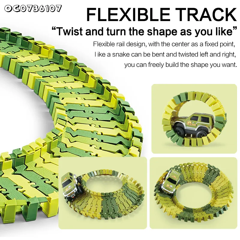 Newest Educational Toy Assembled Kids Race Dinosaur Flexible Track Parking Slot Toy with Electric Car for Boy Gift Item