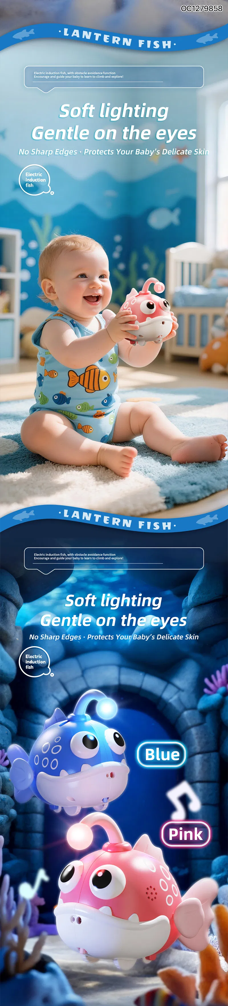 Wholesale Plastic Fish Baby Kids Crawling Learning Sensory Electric Montessori Fishing Game LED Light Music Toys