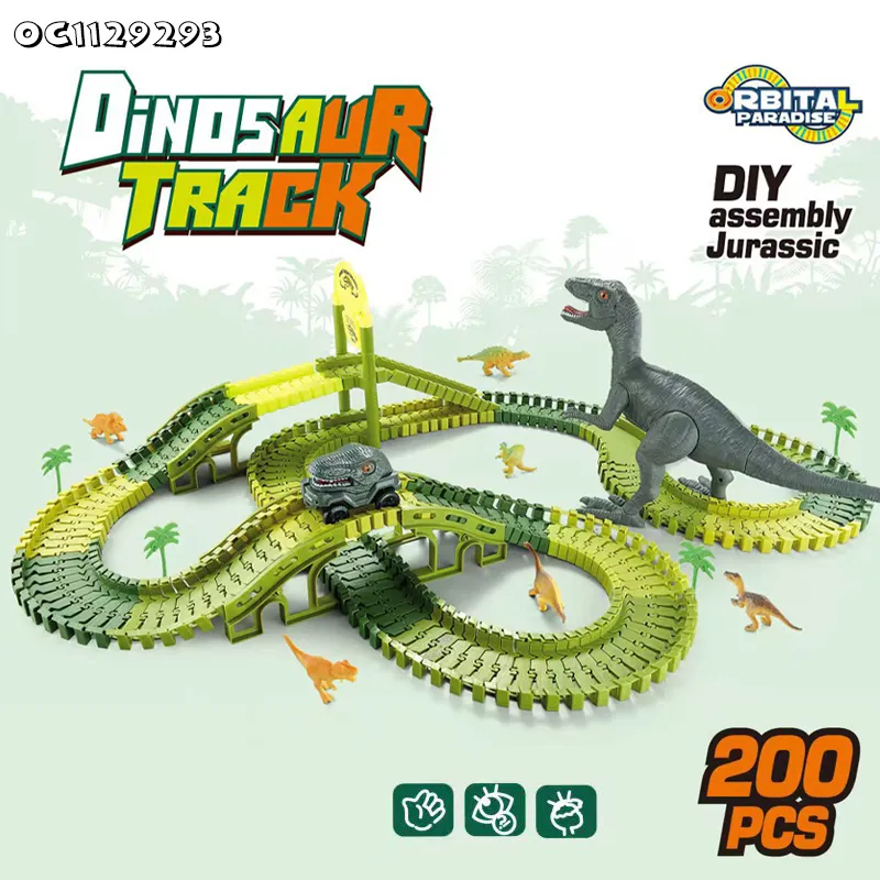 Dinosaur Electric Toy Truck Car Kids Assembling Toys Rail Race Car Puzzle Track Game Toy for Kids Boys 3-6 Years Old to Assemble