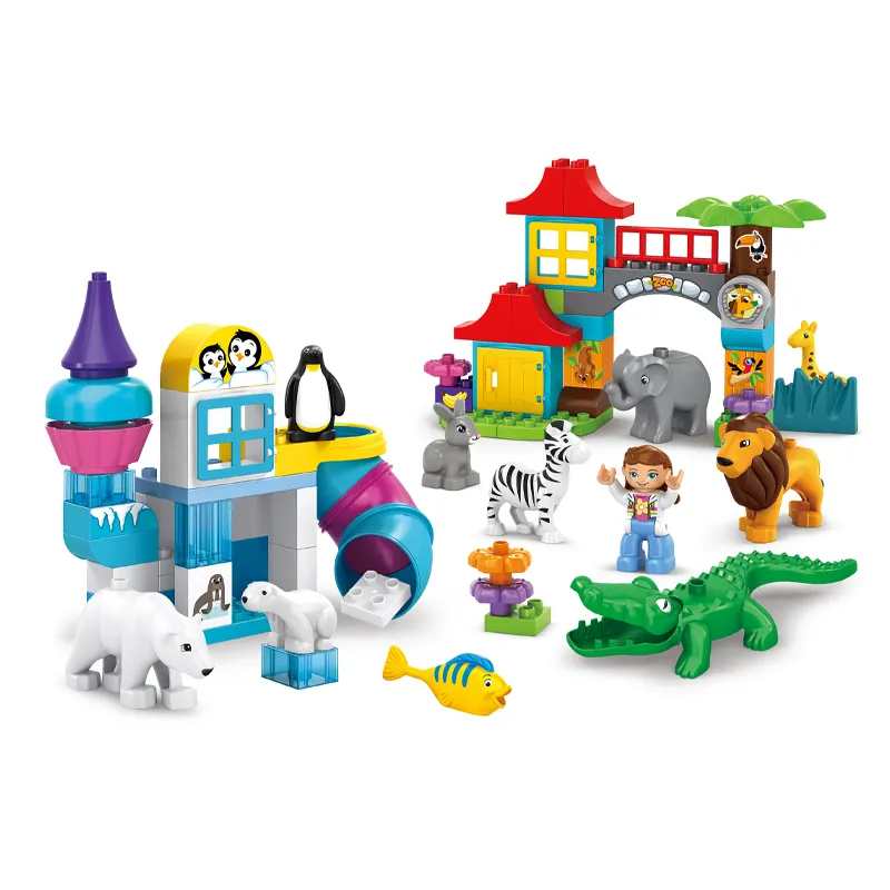 Wholesale Outdoor Blocks Zoo Park Wild Animal Model Plastic Building Blocks Toys for Kids