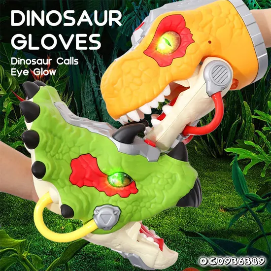 Wholesale Battery Operated Mechanical Model Roaring Dinosaur Hand Puppet Glove 3 Head Dinosaur Ankylosaur Toy with Light Sound