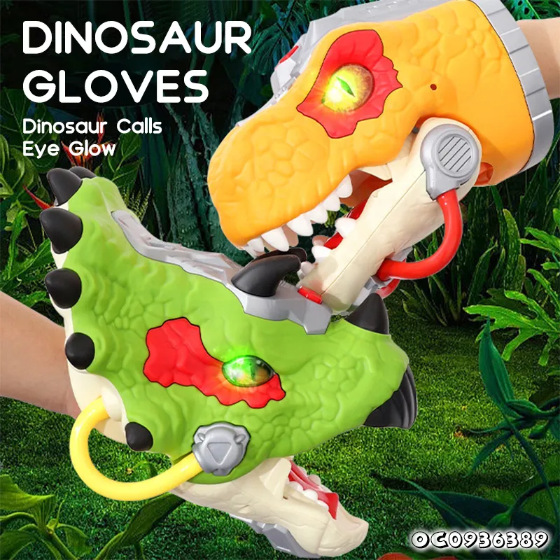 Wholesale Battery Operated Mechanical Model Roaring Dinosaur Hand Puppet Glove 3 Head Dinosaur Ankylosaur Toy with Light Sound