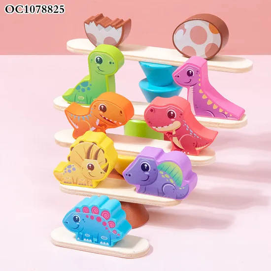 Cartoon Animals Stacking up Wooden Tower Blocks Balance Child Custom Board Game Toy with Dinosaur for Wholesale