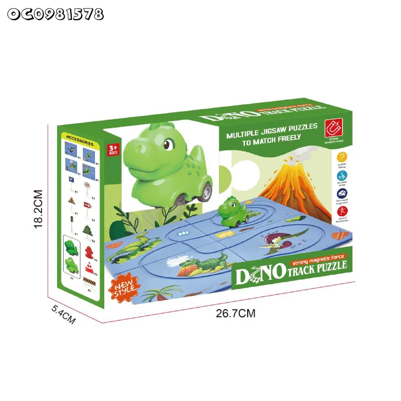 Interactive Floor Game Electric Dinosaur Car Assembly Jigsaw Puzzle Adventure Track Car Vehicle Toy