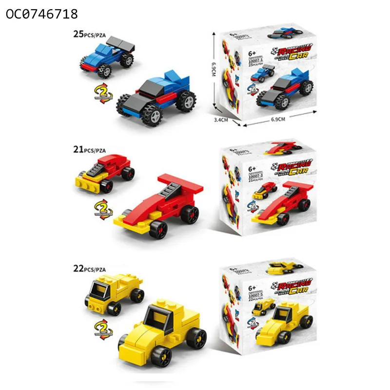 Wholesale Educational Montessori 6in1 Truck Mini Cartoon Plastic Building Block Car Toy for Kids