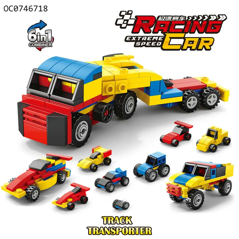 Wholesale Educational Montessori 6in1 Truck Mini Cartoon Plastic Building Block Car Toy for Kids