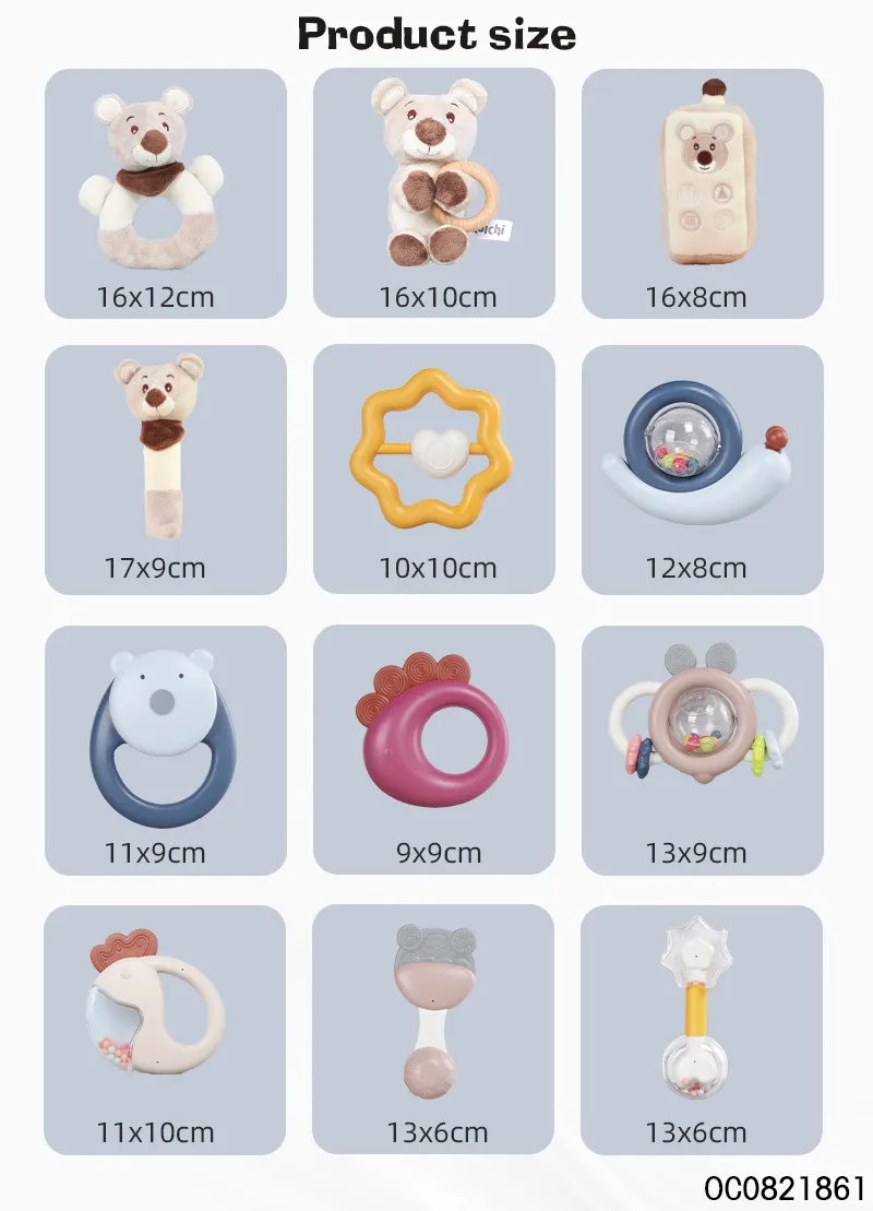 Custom Logo Sensory Toy New Born Baby Rattles Toys Plush Bear Gift Set Toy