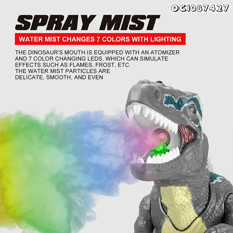 Spray Mist RC Robot Dinosaur New Remote Control Simulation Dinosaur Toy Model Moving and Walk Toy with Light and Sound for Wholesale