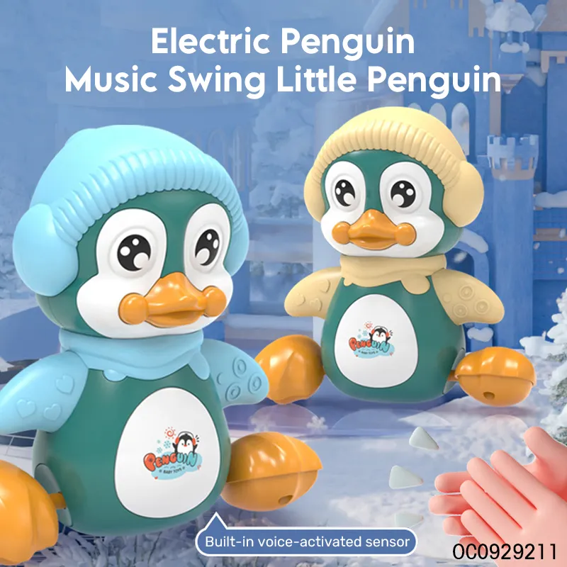Hot Selling Wholesale Battery Operated Plastic Light up and Sound Penguin Animal Car Electric Baby Toy
