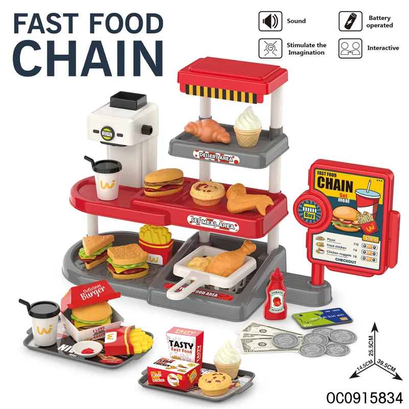 Selling Fast Food Pretend Play Toys 2024 Include Supermarket Stores Cash Set Toy for Kids