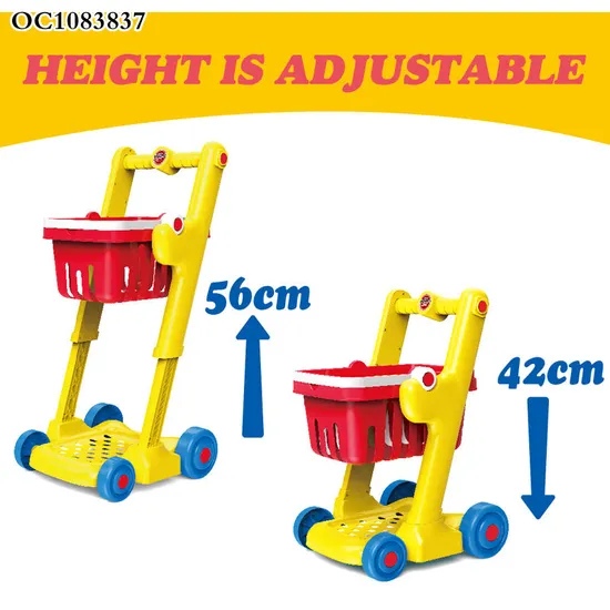 Eco Friendly Kids Plastic Home Supermarket Pretend Play Trolleys Toys Set Baby Foldable Shopping Cart with Wheels