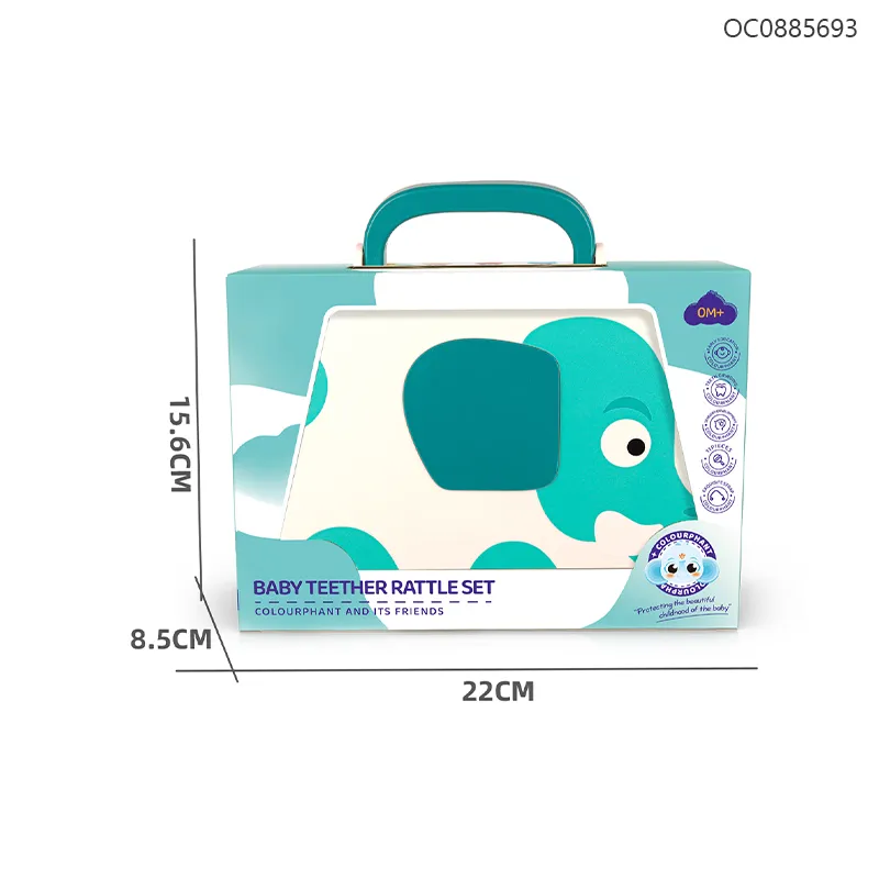 Noise Maker Sensory Toys Soft Ring Rattles for Babies Soft Toy 0 to 12 Months Toy with Elephant Storage Box