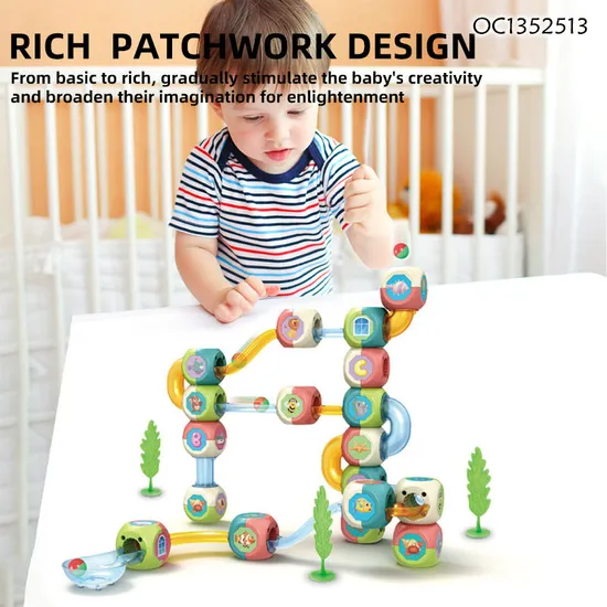 Wholesale Popular DIY Educational Montessori Rolling Ball Run Block Race Track Big Plastic Building Block Toys for Kids