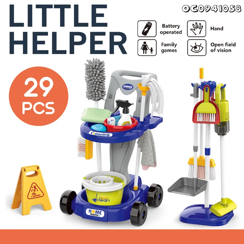 Other Role Play and Preschool Development Kid Small Cleaning Cart Trolley Tool Child Toy Sweep and Mop Robot Vacuum Pretend Play Tool Toy