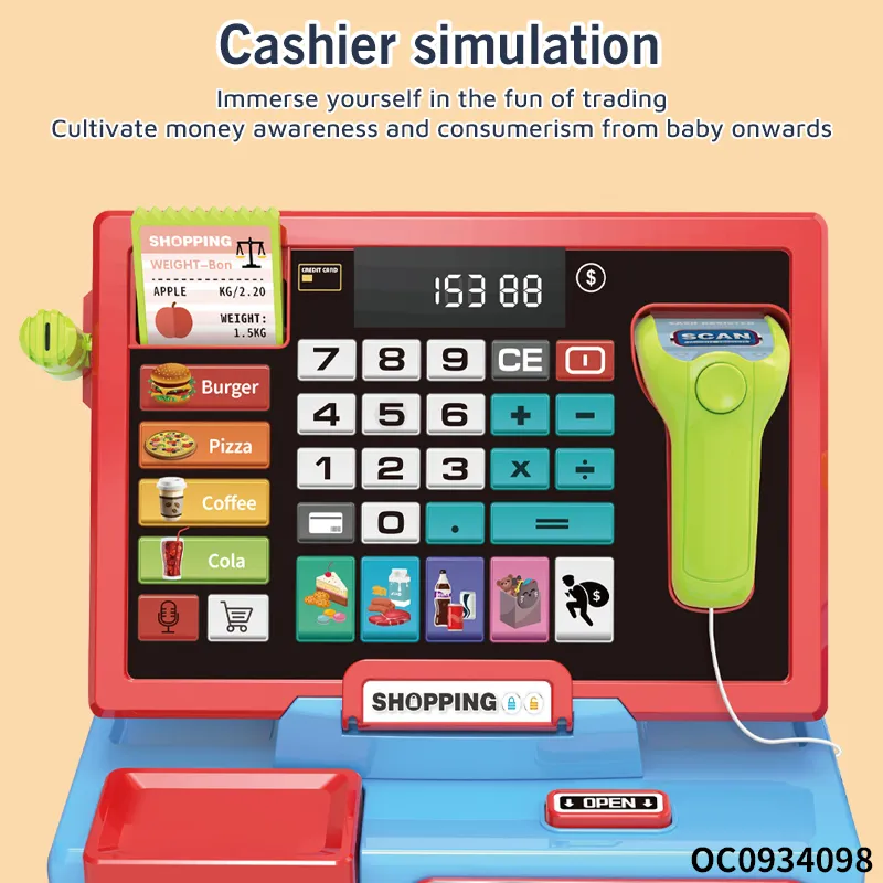 Plastic Shopping Basket Supermarket Game Toy Miniature Cashier Machine Cash Register Toy for Kids