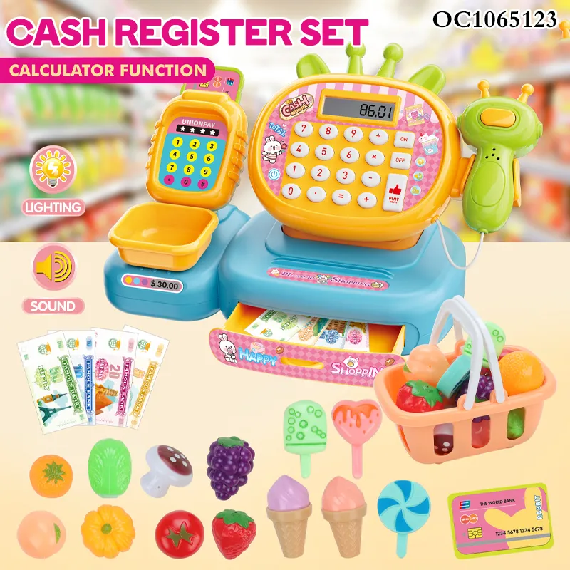 Shopping Game Toys Supermarket Pretend Play Checkout Checking Counter Kitchen Set Toy for Kids with Fruit Accessories