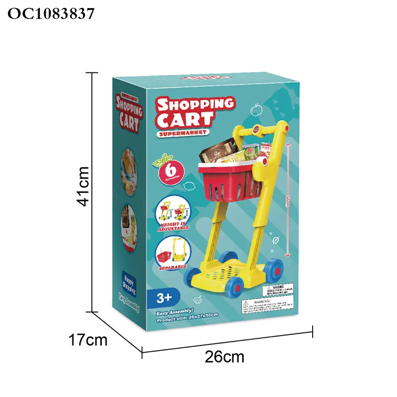 Eco Friendly Kids Plastic Home Supermarket Pretend Play Trolleys Toys Set Baby Foldable Shopping Cart with Wheels