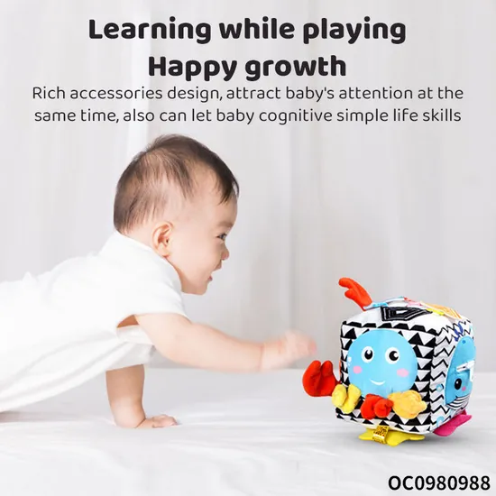 Coqnitive Enlightenment Montessori Toys New Baby Developmental Soft Clothes Sensory Rattle Ball Toys with Sound for Babies