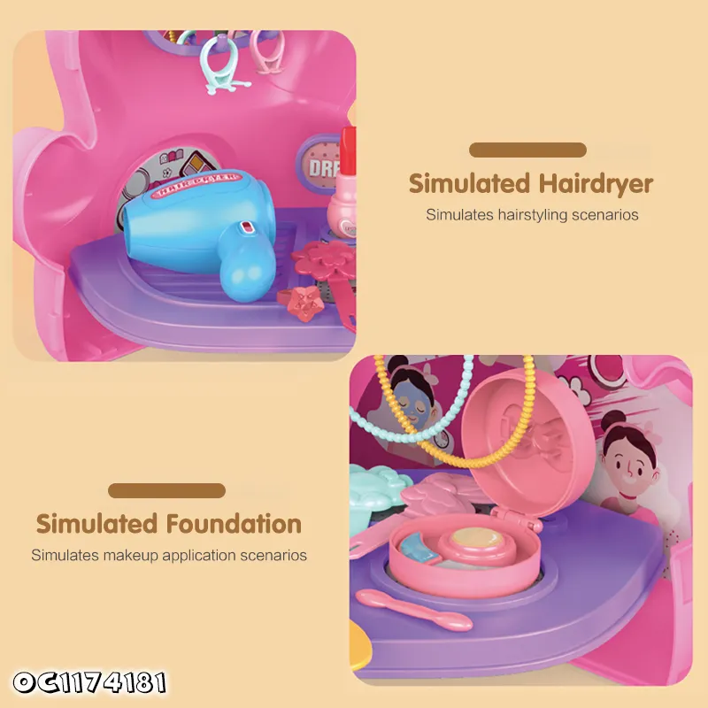 Wholesale Girls Beauty Cosmetic Hair Dryer Portable Make up Gift Set Fashion Pretend Makeup Kit Toys for Kids